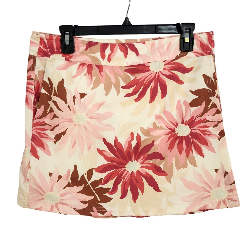 RipSkirt Hawaii Length 1 Floral Wrap Skirt Medium Pink Cream Brown Adjustable